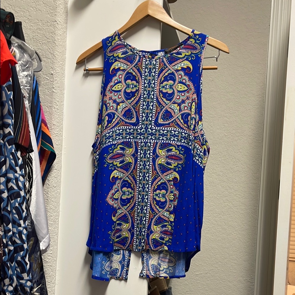 Blue Paisley Sleeveless Top